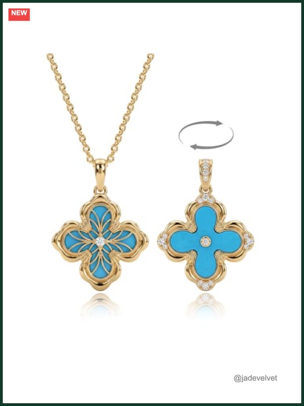 Double Sided Clover Pendant Necklace 14K Gold Plated Brass